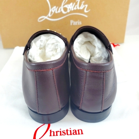 NWT$1095 Louboutin MJ Moc Brown Leather Chain Red Sole Flat Loafers Sz 36.5, 6.5 - Picture 11 of 16